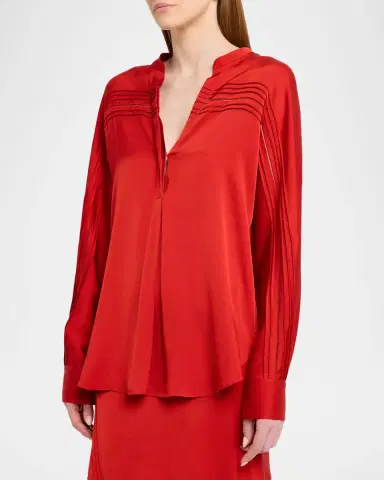Vince Pintuck Long-Sleeve Satin Blouse | Thumbnail 3 Vince Pintuck Long-Sleeve Satin Blouse | Thumbnail 3