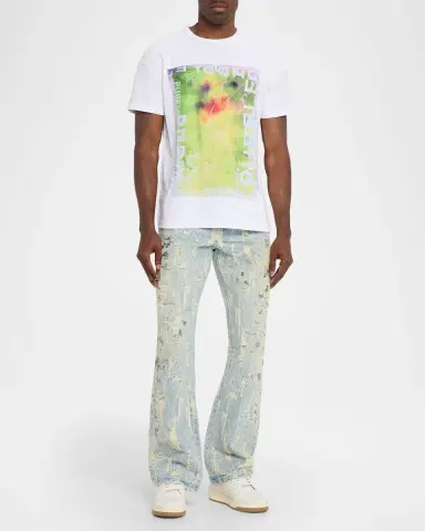 PURPLE Men's P018 Bead Splatter Destroyed Baggy Denim Jeans | Thumbnail 2 PURPLE Men's P018 Bead Splatter Destroyed Baggy Denim Jeans | Thumbnail 2