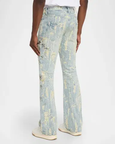 PURPLE Men's P018 Bead Splatter Destroyed Baggy Denim Jeans | Thumbnail 3 PURPLE Men's P018 Bead Splatter Destroyed Baggy Denim Jeans | Thumbnail 3
