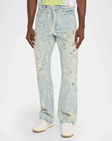 PURPLE Men's P018 Bead Splatter Destroyed Baggy Denim Jeans | Thumbnail 4 PURPLE Men's P018 Bead Splatter Destroyed Baggy Denim Jeans | Thumbnail 4