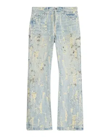 PURPLE Men's P018 Bead Splatter Destroyed Baggy Denim Jeans | Thumbnail 1 PURPLE Men's P018 Bead Splatter Destroyed Baggy Denim Jeans | Thumbnail 1