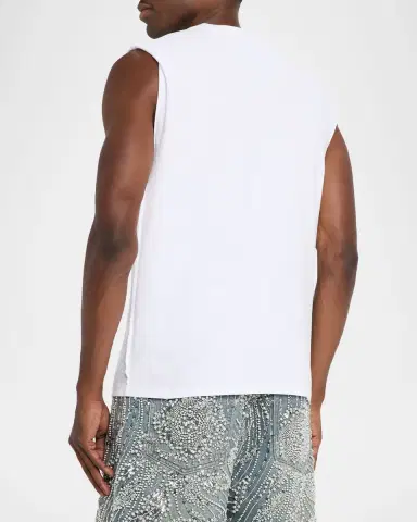 PURPLE Men's Textured-Logo Sleeveless Cotton T-Shirt | Thumbnail 3 PURPLE Men's Textured-Logo Sleeveless Cotton T-Shirt | Thumbnail 3