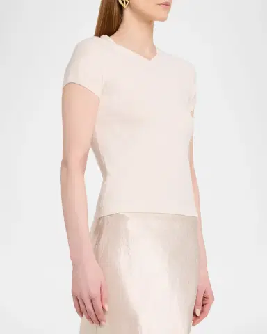 Vince Cashmere-Blend High V-Neck Short-Sleeve Sweater | Thumbnail 4 Vince Cashmere-Blend High V-Neck Short-Sleeve Sweater | Thumbnail 4