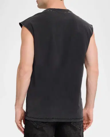 PURPLE Men's Sequin-Logo Distressed Cotton Tank Top | Thumbnail 3 PURPLE Men's Sequin-Logo Distressed Cotton Tank Top | Thumbnail 3