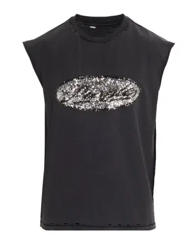 PURPLE Men's Sequin-Logo Distressed Cotton Tank Top | Thumbnail 1 PURPLE Men's Sequin-Logo Distressed Cotton Tank Top | Thumbnail 1