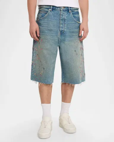 PURPLE Men 's Beaded Splatter Denim Shorts | Thumbnail 4 PURPLE Men 's Beaded Splatter Denim Shorts | Thumbnail 4