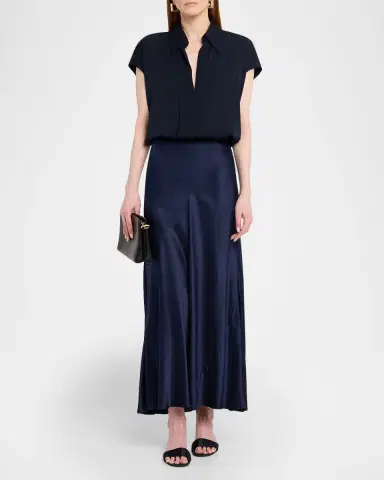 Vince Cap-Sleeve Hidden Placket Stretch-Silk Top | Thumbnail 2 Vince Cap-Sleeve Hidden Placket Stretch-Silk Top | Thumbnail 2