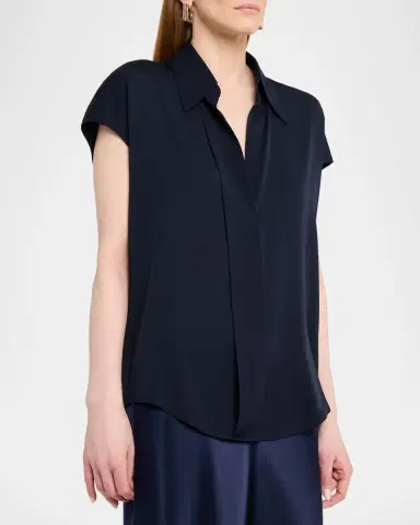 Vince Cap-Sleeve Hidden Placket Stretch-Silk Top | Thumbnail 4 Vince Cap-Sleeve Hidden Placket Stretch-Silk Top | Thumbnail 4