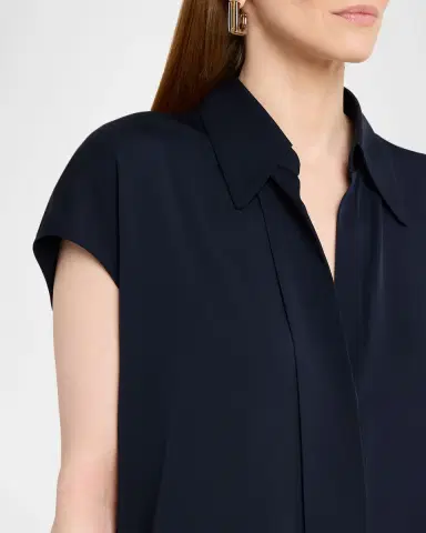 Vince Cap-Sleeve Hidden Placket Stretch-Silk Top | Thumbnail 5 Vince Cap-Sleeve Hidden Placket Stretch-Silk Top | Thumbnail 5