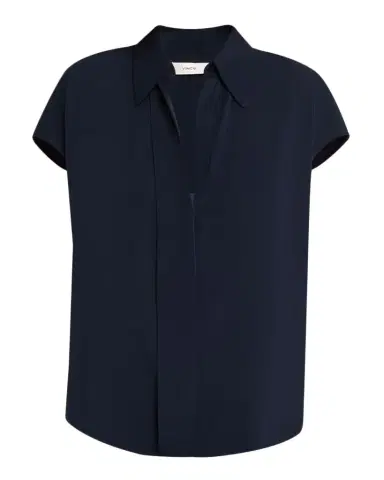 Vince Cap-Sleeve Hidden Placket Stretch-Silk Top | Thumbnail 1 Vince Cap-Sleeve Hidden Placket Stretch-Silk Top | Thumbnail 1