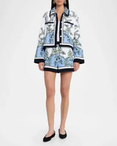 Veronica Beard Tijana Floral Cotton-Terry Shorts | Thumbnail 2 Veronica Beard Tijana Floral Cotton-Terry Shorts | Thumbnail 2
