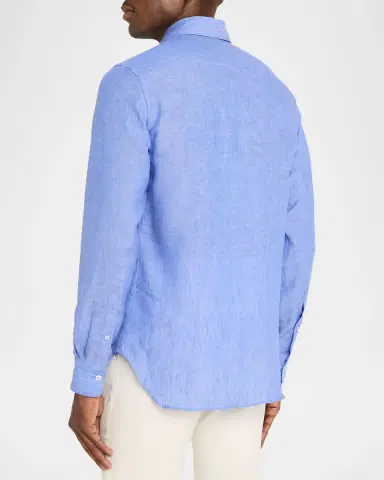 Canali Men's Solid Linen Sport Shirt | Thumbnail 3 Canali Men's Solid Linen Sport Shirt | Thumbnail 3