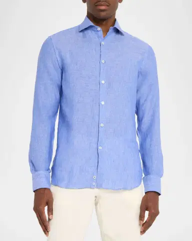 Canali Men's Solid Linen Sport Shirt | Thumbnail 4 Canali Men's Solid Linen Sport Shirt | Thumbnail 4