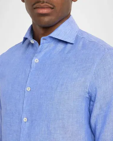 Canali Men's Solid Linen Sport Shirt | Thumbnail 5 Canali Men's Solid Linen Sport Shirt | Thumbnail 5