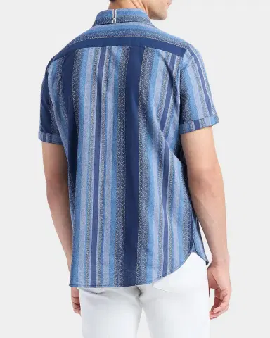 Robert Graham Men 's Pembroke Denim Stripe Short-Sleeve Shirt | Thumbnail 3 Robert Graham Men 's Pembroke Denim Stripe Short-Sleeve Shirt | Thumbnail 3