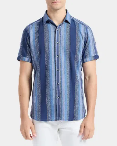 Robert Graham Men 's Pembroke Denim Stripe Short-Sleeve Shirt | Thumbnail 4 Robert Graham Men 's Pembroke Denim Stripe Short-Sleeve Shirt | Thumbnail 4