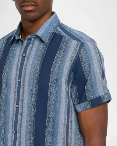 Robert Graham Men 's Pembroke Denim Stripe Short-Sleeve Shirt | Thumbnail 5 Robert Graham Men 's Pembroke Denim Stripe Short-Sleeve Shirt | Thumbnail 5