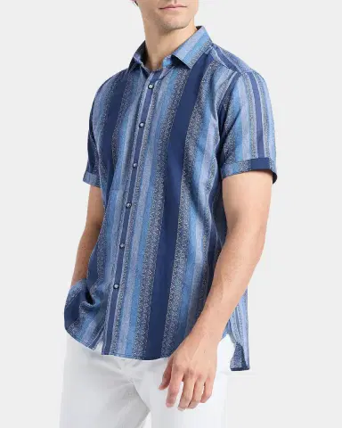 Robert Graham Men 's Pembroke Denim Stripe Short-Sleeve Shirt | Thumbnail 7 Robert Graham Men 's Pembroke Denim Stripe Short-Sleeve Shirt | Thumbnail 7