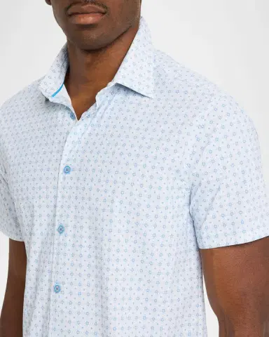 Robert Graham Men's Brompton Geometric Stretch Nylon Short-Sleeve Shirt | Thumbnail 5 Robert Graham Men's Brompton Geometric Stretch Nylon Short-Sleeve Shirt | Thumbnail 5