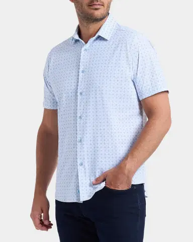 Robert Graham Men's Brompton Geometric Stretch Nylon Short-Sleeve Shirt | Thumbnail 7 Robert Graham Men's Brompton Geometric Stretch Nylon Short-Sleeve Shirt | Thumbnail 7