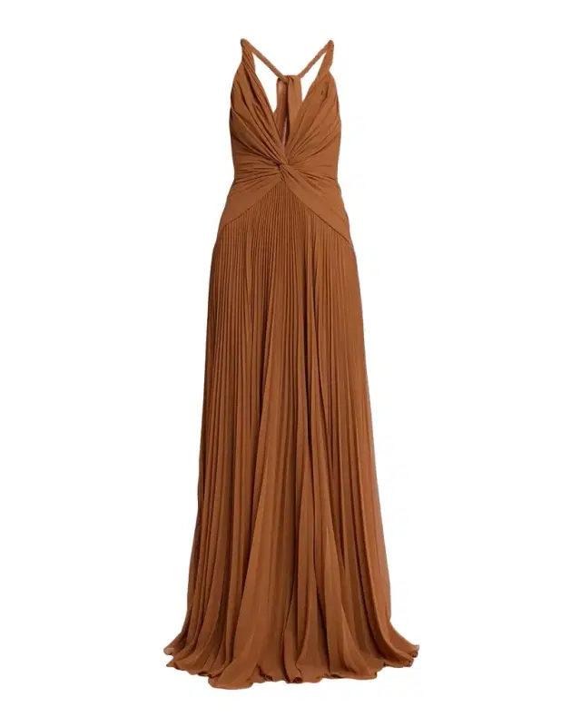 Haddon Pleated Deep V-Neck Gown Haddon Pleated Deep V-Neck Gown