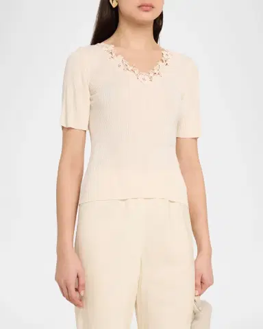 Ulla Johnson Celeste Embroidered Short-Sleeve Knit Top | Thumbnail 4 Ulla Johnson Celeste Embroidered Short-Sleeve Knit Top | Thumbnail 4