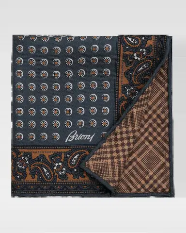 Brioni Men's Geometric to Glen Plaid Hand-Rolled Silk Pocket Square | Thumbnail 2 Brioni Men's Geometric to Glen Plaid Hand-Rolled Silk Pocket Square | Thumbnail 2