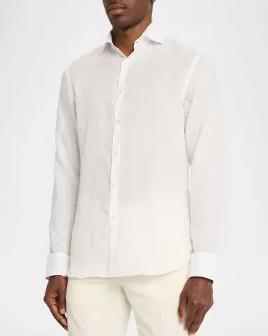 Canali Men's Linen Solid Sport Shirt | Thumbnail 4 Canali Men's Linen Solid Sport Shirt | Thumbnail 4