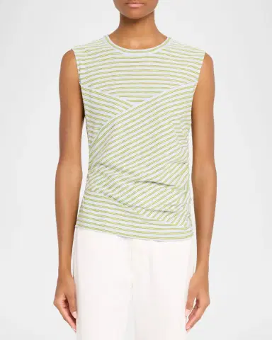 Veronica Beard Johana Stripe Sleeveless Ruched Tee | Thumbnail 4 Veronica Beard Johana Stripe Sleeveless Ruched Tee | Thumbnail 4
