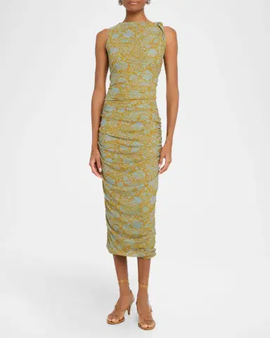 Veronica Beard Otessa Floral Ruched Mesh Midi Dress | Thumbnail 2 Veronica Beard Otessa Floral Ruched Mesh Midi Dress | Thumbnail 2