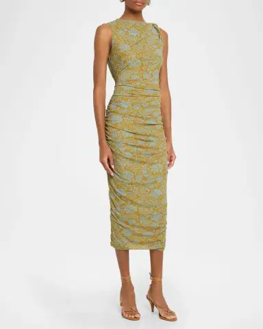 Veronica Beard Otessa Floral Ruched Mesh Midi Dress | Thumbnail 4 Veronica Beard Otessa Floral Ruched Mesh Midi Dress | Thumbnail 4