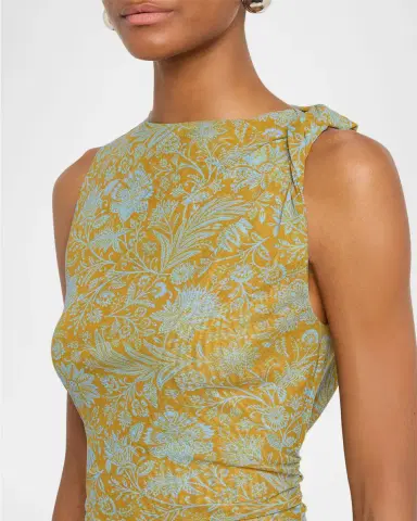 Veronica Beard Otessa Floral Ruched Mesh Midi Dress | Thumbnail 5 Veronica Beard Otessa Floral Ruched Mesh Midi Dress | Thumbnail 5
