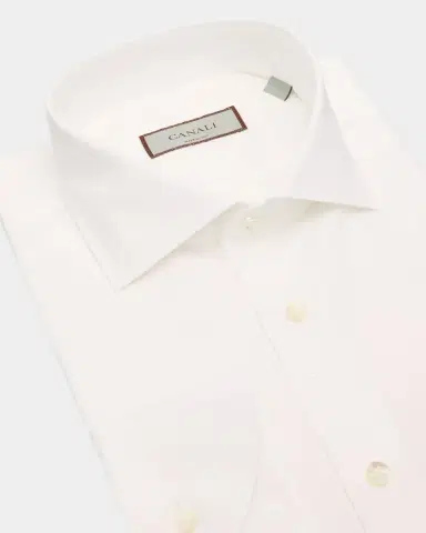 Canali Men's Cotton and Linen Solid Dress Shirt | Thumbnail 2 Canali Men's Cotton and Linen Solid Dress Shirt | Thumbnail 2
