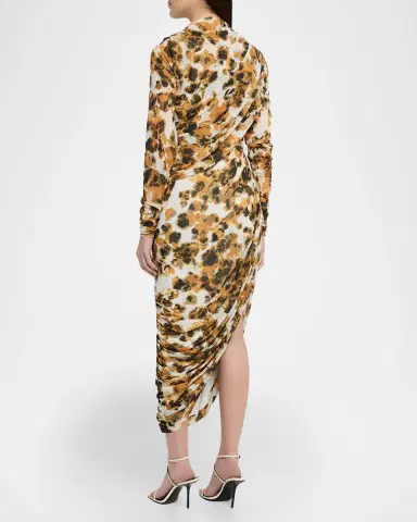 Et Ochs Lucien Draped Abstract-Print Midi Dress | Thumbnail 3 Et Ochs Lucien Draped Abstract-Print Midi Dress | Thumbnail 3
