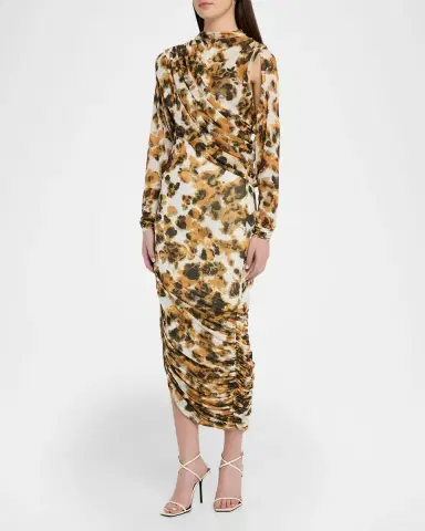 Et Ochs Lucien Draped Abstract-Print Midi Dress | Thumbnail 4 Et Ochs Lucien Draped Abstract-Print Midi Dress | Thumbnail 4