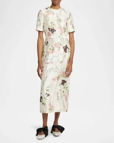 Erdem Floral Print Textured Satin Midi Pencil Dress | Thumbnail 2 Erdem Floral Print Textured Satin Midi Pencil Dress | Thumbnail 2