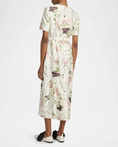 Erdem Floral Print Textured Satin Midi Pencil Dress | Thumbnail 3 Erdem Floral Print Textured Satin Midi Pencil Dress | Thumbnail 3