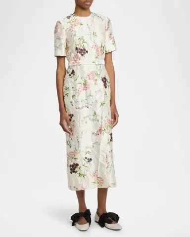 Erdem Floral Print Textured Satin Midi Pencil Dress | Thumbnail 4 Erdem Floral Print Textured Satin Midi Pencil Dress | Thumbnail 4