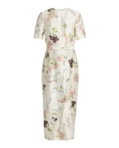 Erdem Floral Print Textured Satin Midi Pencil Dress | Thumbnail 1 Erdem Floral Print Textured Satin Midi Pencil Dress | Thumbnail 1