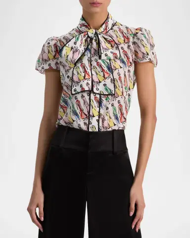 ALICE + OLIVIA Jeannie Staceface Tie-Neck Blouse | Thumbnail 4 ALICE + OLIVIA Jeannie Staceface Tie-Neck Blouse | Thumbnail 4