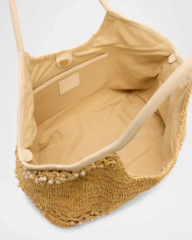 BTB Los Angeles Brandie Pearly-Trim Raffia Tote Bag | Thumbnail 4 BTB Los Angeles Brandie Pearly-Trim Raffia Tote Bag | Thumbnail 4