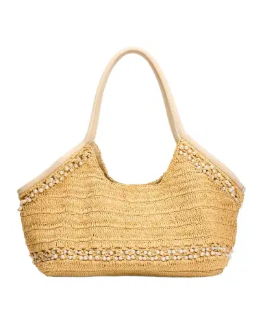 BTB Los Angeles Brandie Pearly-Trim Raffia Tote Bag | Thumbnail 1 BTB Los Angeles Brandie Pearly-Trim Raffia Tote Bag | Thumbnail 1