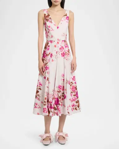 Erdem Floral Print Cotton Sleeveless V-Neck Midi Dress | Thumbnail 4 Erdem Floral Print Cotton Sleeveless V-Neck Midi Dress | Thumbnail 4