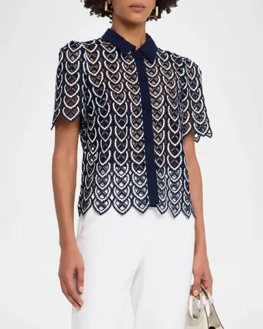 Milly Addison Collared Lace Top | Thumbnail 4 Milly Addison Collared Lace Top | Thumbnail 4