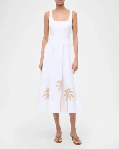 STAUD Wells Palm Tree Embroidered Poplin Midi Dress | Thumbnail 2 STAUD Wells Palm Tree Embroidered Poplin Midi Dress | Thumbnail 2
