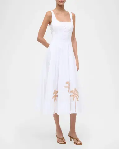 STAUD Wells Palm Tree Embroidered Poplin Midi Dress | Thumbnail 4 STAUD Wells Palm Tree Embroidered Poplin Midi Dress | Thumbnail 4