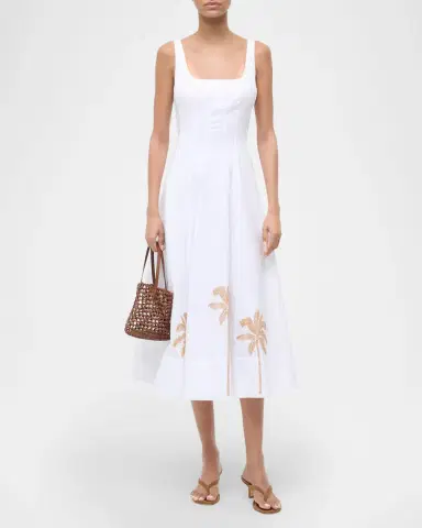 STAUD Wells Palm Tree Embroidered Poplin Midi Dress | Thumbnail 6 STAUD Wells Palm Tree Embroidered Poplin Midi Dress | Thumbnail 6