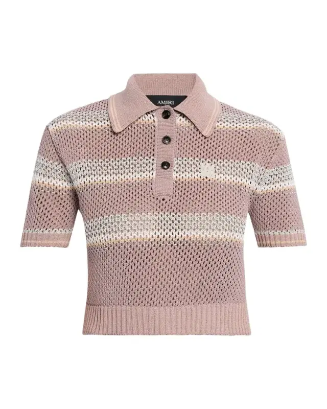 Striped Crochet Crop Polo Shirt Striped Crochet Crop Polo Shirt