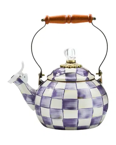 MacKenzie-Childs Violet Check Whistling Tea Kettle, 2 Quarts | Thumbnail 1 MacKenzie-Childs Violet Check Whistling Tea Kettle, 2 Quarts | Thumbnail 1