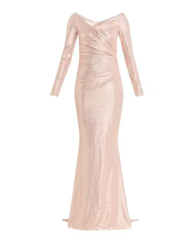 Talbot Runhof Metallic Draped Off-The-Shoulder Long-Sleeve Gown | Thumbnail 1 Talbot Runhof Metallic Draped Off-The-Shoulder Long-Sleeve Gown | Thumbnail 1